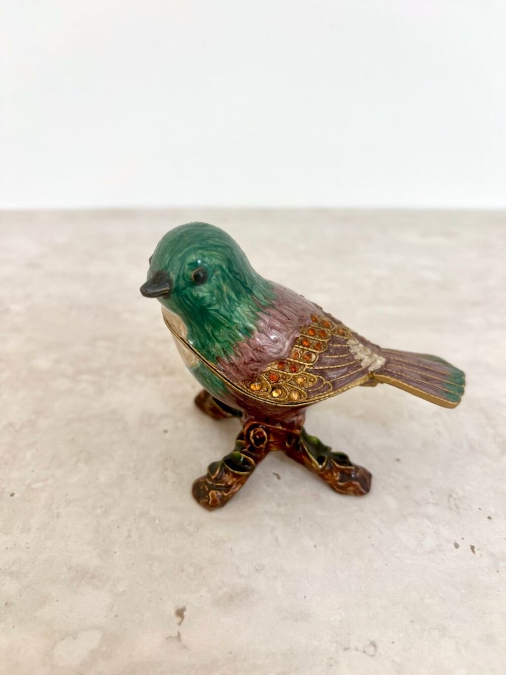 Vintage Jay Strongwater Miniature Bird Enamel Trinket Box with Swarovski Crystal
